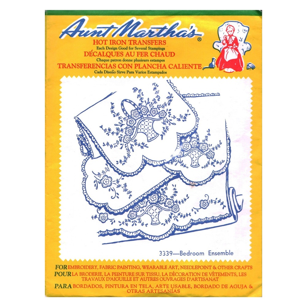 Aunt Martha's Hot Iron Transfers 3339 Bedroom Ensemble Floral Embroidery Pattern